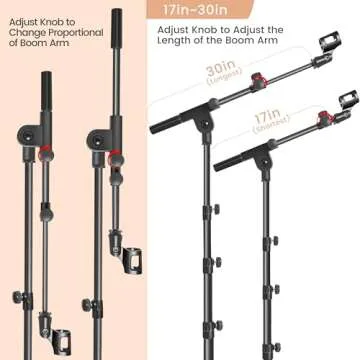 Ramzi Mic Stand,Double Support Tripod Microphone Stand Floor Boom Mic Stand with Mic Stand Bag and 2 Mic Clips Adjustable boom