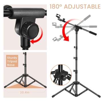 Ramzi Mic Stand,Double Support Tripod Microphone Stand Floor Boom Mic Stand with Mic Stand Bag and 2 Mic Clips Adjustable boom