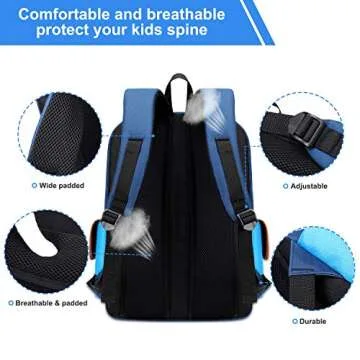 weiatas Kids Backpack Children Bookbag Preschool Kindergarten Elementary School Bag for Girls Boys (Blue-blue, Large)