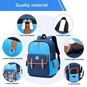 weiatas Kids Backpack Children Bookbag Preschool Kindergarten Elementary School Bag for Girls Boys (Blue-blue, Large)