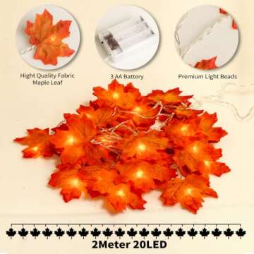 JamBer Fall Maple Leaf Garland 20 LED Maple Leaves Fairy Lights 7.4 Feet Fall Garland Lights Waterpr...