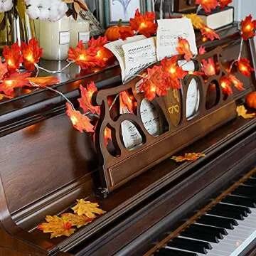 JamBer Fall Maple Leaf Garland 20 LED Maple Leaves Fairy Lights 7.4 Feet Fall Garland Lights Waterproof Maple Leaf String Lights 3AA Battery Powered Lighted Garland for Thanksgiving Halloween Decor