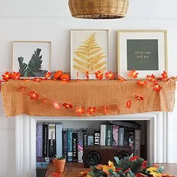 JamBer Fall Maple Leaf Garland 20 LED Maple Leaves Fairy Lights 7.4 Feet Fall Garland Lights Waterproof Maple Leaf String Lights 3AA Battery Powered Lighted Garland for Thanksgiving Halloween Decor