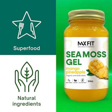 MAX FIT Sea Moss Gel Organic Raw (12 Flavors) 24oz Wildсrafted Gold Sea Moss Gel from Saint Lucia | 92 Vitamins and Minerals | Pure Raw+Non-GMO | Vegan Superfood