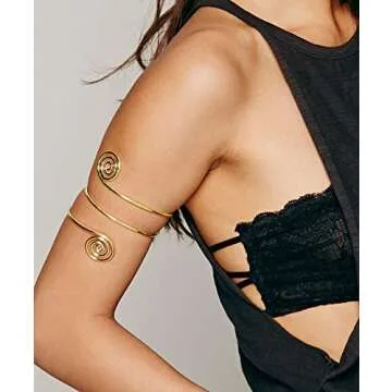 BOMAIL 6 Pieces Arm Cuff Upper Arm Band Cuff Bracelet Minimalist Simple Swirl Open Wide Wire Bracelets for Women Adjustable Arm Bangle Bracelets Set