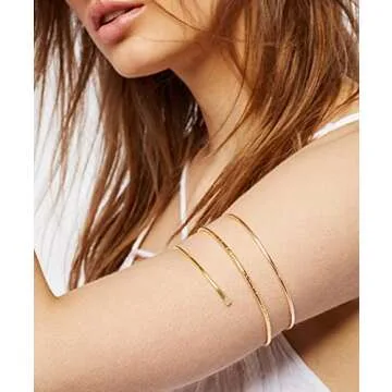 BOMAIL 6 Pieces Arm Cuff Upper Arm Band Cuff Bracelet Minimalist Simple Swirl Open Wide Wire Bracelets for Women Adjustable Arm Bangle Bracelets Set