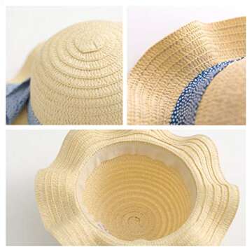 Spring/Summer Cotton Baby Girls 's Outdoor Bowknot Sun Hat/Beach Hat (18.5 in(47 cm)/6-12 Months, Straw hat)
