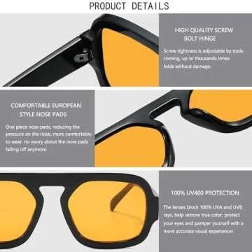 MUNSADE Trendy Square Aviator Sunglasses for Women Flat Top Designer Stylish Frame Sun Glasses Vintage Shades ((2 Pack) Black/Orange+Tortoise/Green)