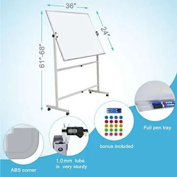 Mobile Dry Erase Board Magnetic Whiteboard on Wheels (Aluminium Frame) 36"x24" Portable White boards...