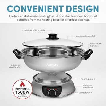 Aroma Stainless Steel Hot Pot, Silver (ASP-600), 5 quart