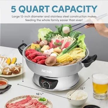 Aroma Stainless Steel Hot Pot, Silver (ASP-600), 5 quart