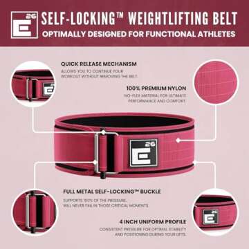 Self-Locking Weight Lifting Belt,Premium Weightlifting Belt for Serious Functional Fitness, Weight Lifting, and Olympic Lifting Athletes,Deadlift Training Belt (Medium, Miami Pink)