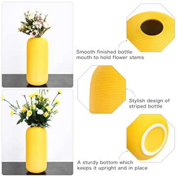 Samawi 10" Yellow Vase Yellow Ceramic Vase for Home Decor Yellow Decor Flower Vase Yellow Decorative Vases for Home Decor Modern Room Decor Bedroom Decor Kitchen Decor Ceramic Decor Office Décor