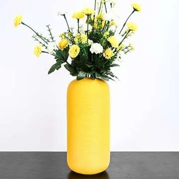 Samawi 10" Yellow Vase Yellow Ceramic Vase for Home Decor Yellow Decor Flower Vase Yellow Decorative Vases for Home Decor Modern Room Decor Bedroom Decor Kitchen Decor Ceramic Decor Office Décor