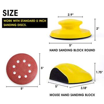 S SATC Sanding Blocks 5 Inch Hook and Loop Sanding Block 2 PCS Round and Mouse Hand Sanding Block fo...