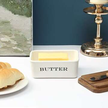 Stylish everous Butter Dish with Wooden Lid for Kitchen