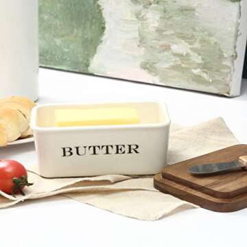 Stylish everous Butter Dish with Wooden Lid for Kitchen