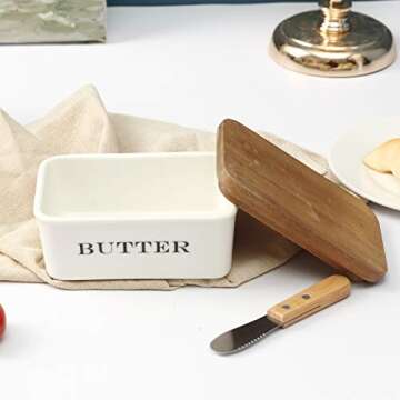 Stylish everous Butter Dish with Wooden Lid for Kitchen