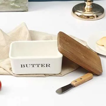 Stylish everous Butter Dish with Wooden Lid for Kitchen