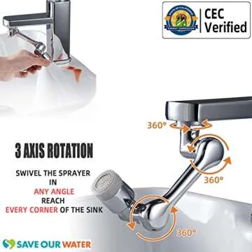Swivel Sink Faucet Extender with 3 Axis Rotation, Butalso 3 Way Foldable Splash Filter Faucet Aerator, Kitchen/Bathroom Sink Adapter Sprayer Attachment for Gargle, Eyewash and Rinse