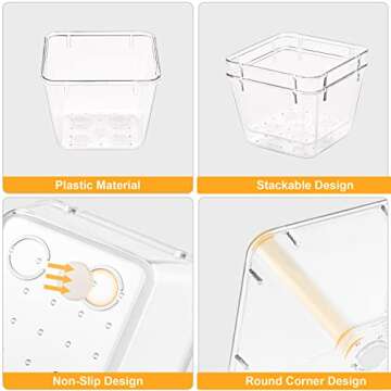 SMARTAKE 28 Piece Drawer Organizers with Non-Slip Silicone Pads, 4-Size Desk Drawer Organizer Trays Storage Tray for Makeup, Jewelries, Utensils in Bedroom Dresser, Office and Kitchen, Clear