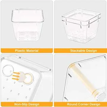 SMARTAKE 28 Piece Drawer Organizers with Non-Slip Silicone Pads, 4-Size Desk Drawer Organizer Trays Storage Tray for Makeup, Jewelries, Utensils in Bedroom Dresser, Office and Kitchen, Clear