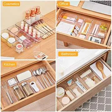 SMARTAKE 28 Piece Drawer Organizers with Non-Slip Silicone Pads, 4-Size Desk Drawer Organizer Trays Storage Tray for Makeup, Jewelries, Utensils in Bedroom Dresser, Office and Kitchen, Clear