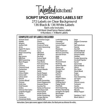Talented Kitchen 272 Spice Labels Stickers, Clear Spice Jar Labels Preprinted for Seasoning Herbs Kitchen Spice Rack Organization, Water Resistant, Black and White Script