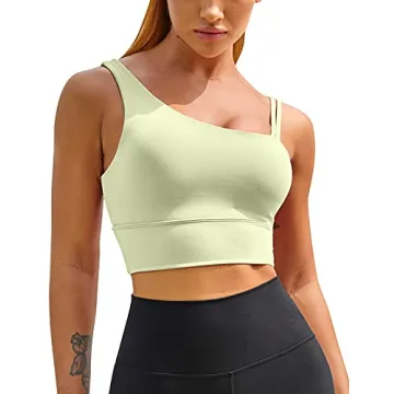 MELYUM Womens Long Line Sports Bra One Strap Workout Crop Tank Tops Supportive Yoga Open Back Asymme...