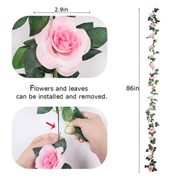 LESING Rose Garlands - 4PCS Artificial Silk Flower Vines