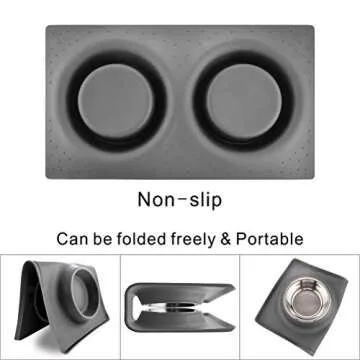 Dog Bowls with Mat, Cat Food Water Bowl Set (13.5oz Each) in No Spill Silicone Mat, Dual Pet Feeder Bowl for Puppy, Cats, Small Medium Dogs (Square, Grey)