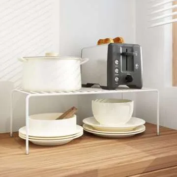 iPEGTOP Set of 6 Large (15.7 x 9.4 Inch) Kitchen Cabinet Organizer Shelf, Wire Freezer Storage Shelves Rack, Rustproof Steel Metal Shelf Riser for Dish Plates Pantry Cupboard Organization, White