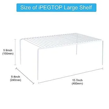 iPEGTOP Set of 6 Large (15.7 x 9.4 Inch) Kitchen Cabinet Organizer Shelf, Wire Freezer Storage Shelves Rack, Rustproof Steel Metal Shelf Riser for Dish Plates Pantry Cupboard Organization, White