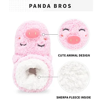Panda Bros Slipper Socks for Women Cozy Warm Lined Fuzzy Sock Slippers Indoor Booties with Non Slip Grippers(pink pig,8-10)