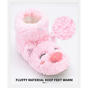 Panda Bros Slipper Socks for Women Cozy Warm Lined Fuzzy Sock Slippers Indoor Booties with Non Slip Grippers(pink pig,8-10)