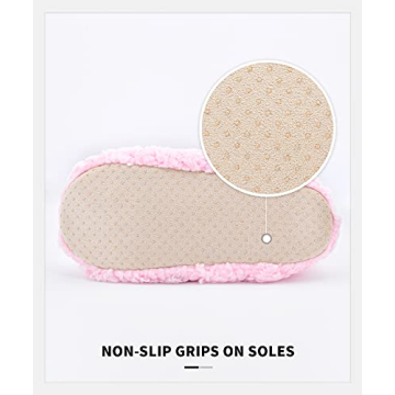 Panda Bros Slipper Socks for Women Cozy Warm Lined Fuzzy Sock Slippers Indoor Booties with Non Slip Grippers(pink pig,8-10)