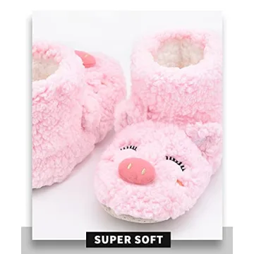 Panda Bros Slipper Socks for Women Cozy Warm Lined Fuzzy Sock Slippers Indoor Booties with Non Slip Grippers(pink pig,8-10)