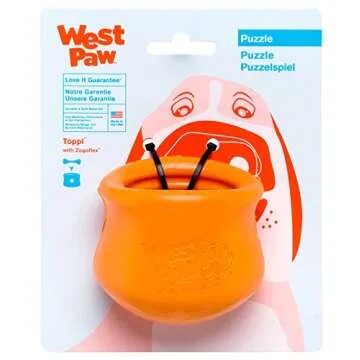 WEST PAW Zogoflex Toppl Treat Dispensing Dog Toy Bundle – Interactive Chew Toys for Dogs – Dog Toy for Moderate Chewers, Fetch, Catch – Holds Kibble, Treats, Small 3", Granny Smith, Tangerine