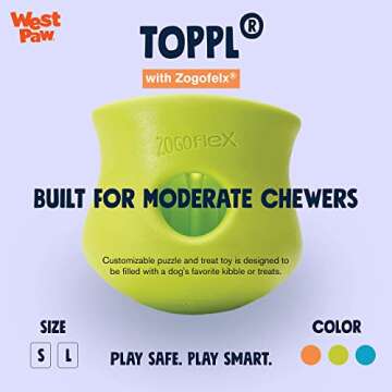 WEST PAW Zogoflex Toppl Treat Dispensing Dog Toy Bundle – Interactive Chew Toys for Dogs – Dog Toy for Moderate Chewers, Fetch, Catch – Holds Kibble, Treats, Small 3", Granny Smith, Tangerine