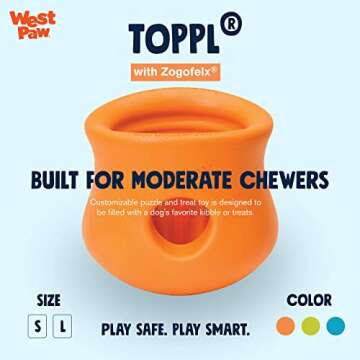 WEST PAW Zogoflex Toppl Treat Dispensing Dog Toy Bundle – Interactive Chew Toys for Dogs – Dog Toy for Moderate Chewers, Fetch, Catch – Holds Kibble, Treats, Small 3", Granny Smith, Tangerine
