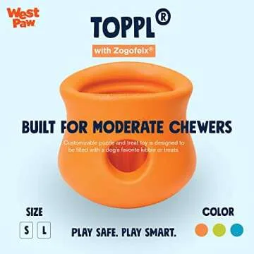 WEST PAW Zogoflex Toppl Treat Dispensing Dog Toy Bundle – Interactive Chew Toys for Dogs – Dog Toy for Moderate Chewers, Fetch, Catch – Holds Kibble, Treats, Small 3", Granny Smith, Tangerine