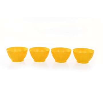 Mintra Unbreakable Plastic Bowl, YELLOW 4pk - Medium, 750ml, 25oz, 5.5inW x 3inH - (Part Of A Set) - Salad, Snacks, Breakfast Cereal, Fruit, Popcorn, Soup, Colorful, Shatterproof, BPA Free