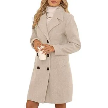 Bellivera Women Wool Blend Jacket, Winter Warm Trendy Long Trench Casual Coat with No Fur Collar 13CLA Beige M