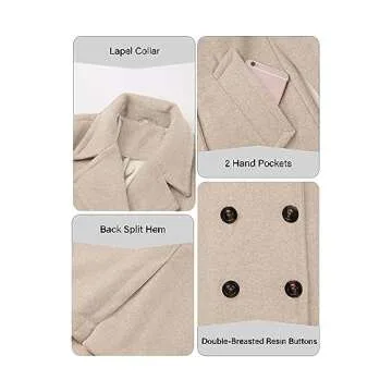 Bellivera Women Wool Blend Jacket, Winter Warm Trendy Long Trench Casual Coat with No Fur Collar 13CLA Beige M
