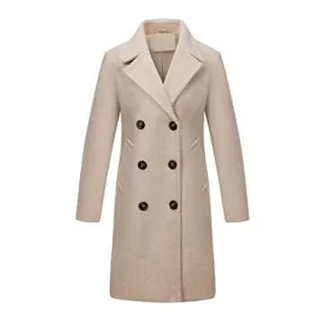 Bellivera Women Wool Blend Jacket, Winter Warm Trendy Long Trench Casual Coat with No Fur Collar 13CLA Beige M