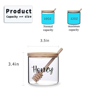 Clear Small Glass Honey Jar with Dipper and Lid, Farmhouse Honey Pot Kitchen Countertop Canisters, H...