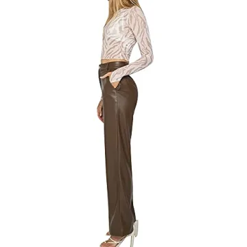 Hongskye Women Faux Leather High Waist Slim Fit Pants
