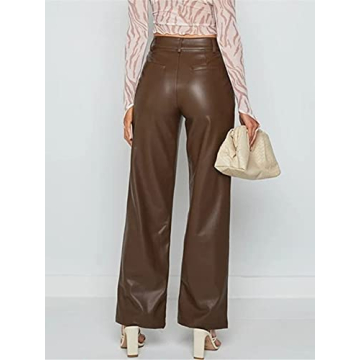 Hongskye Women Faux Leather High Waist Slim Fit Pants
