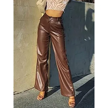 Hongskye Women Faux Leather High Waist Slim Fit Pants