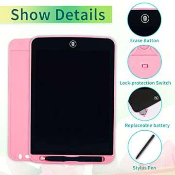 Girls Toys LCD Writing Tablet for Kids 10 Inch, Colorful Doodle Board Drawing Tablet with Lock Function, Erasable Reusable Writing Pad, Educational Girls Toys Gifts for 3-6 Year Old Girls